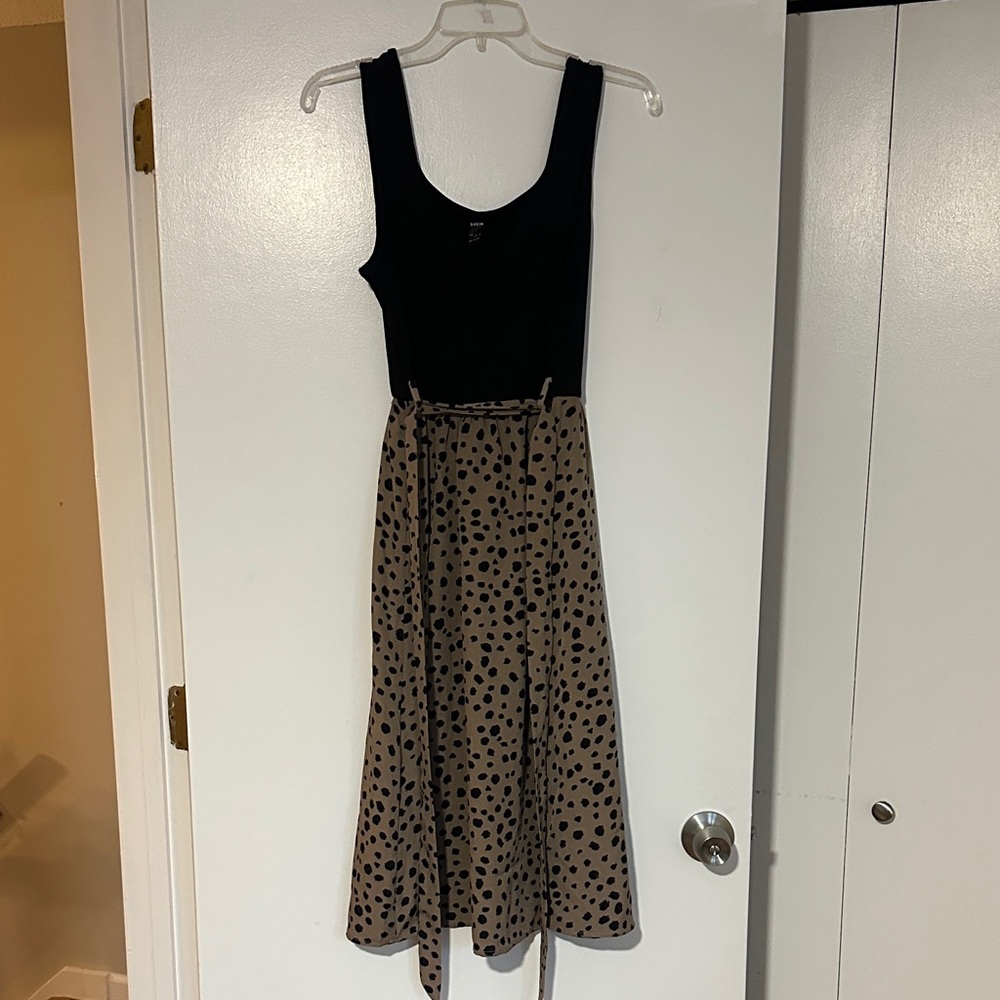 Stylish Black and Tan Polka Dot Dress